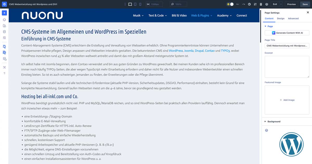 CMS Webentwicklung mit WordPress und DIVI