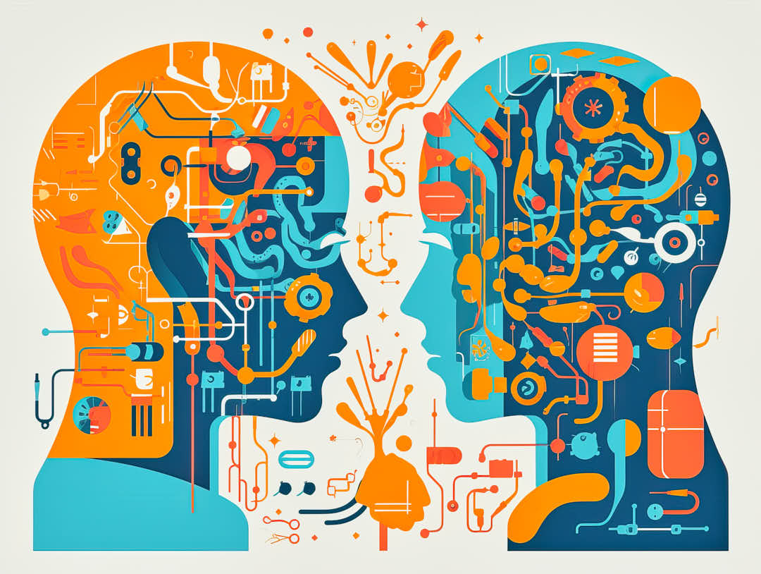 a couple illustrates artificial intelligence and natural language processing, Illiustration, Generative AI