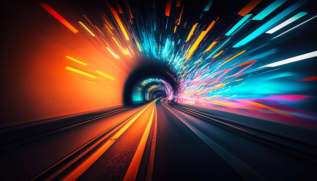 Speed of light in orange and blue, colorful background, Generative AI
