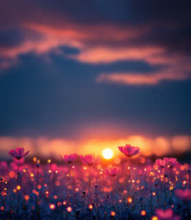 Enchanted Sunset – A Field of Flowers Illuminated at Blue Hour